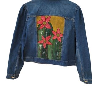 Stylish Blue Denim Jacket with Floral Design